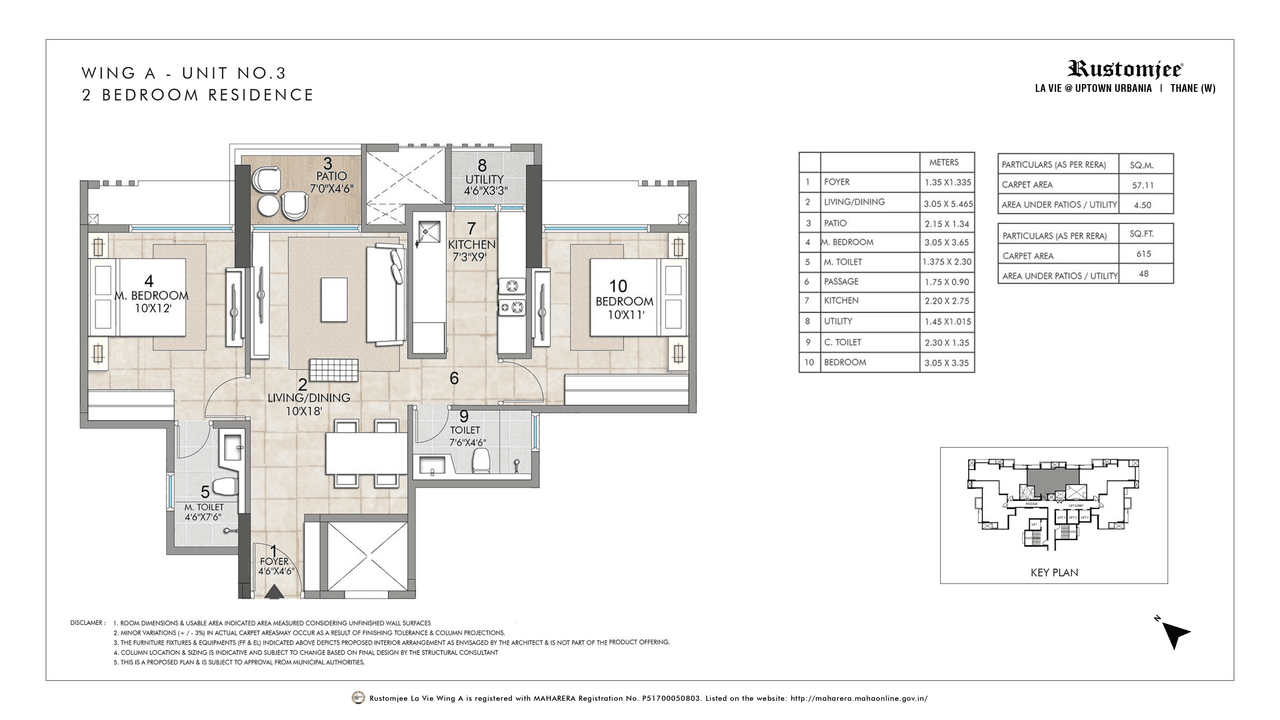 Rustomjee La Vie Unit plan - 663 sq.ft.