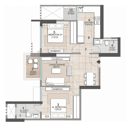 Rustomjee La Vie Unit plan - 579 sq.ft.