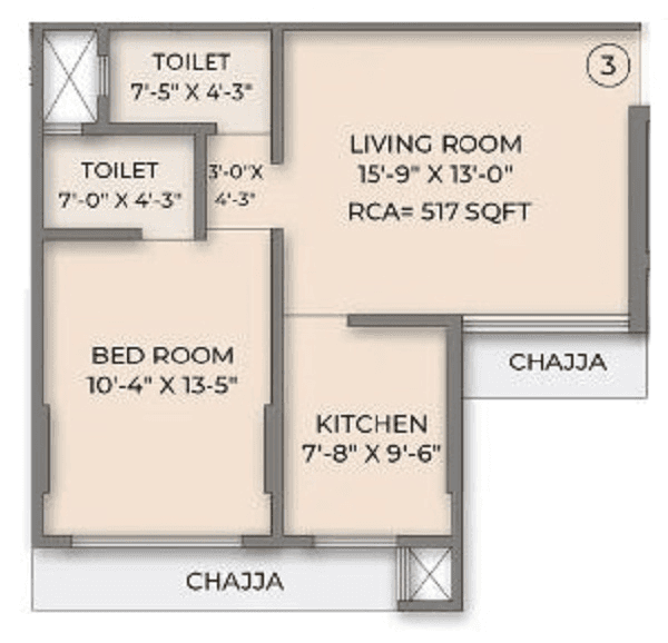 Majestic Vista Unit plan - 517 sq.ft.