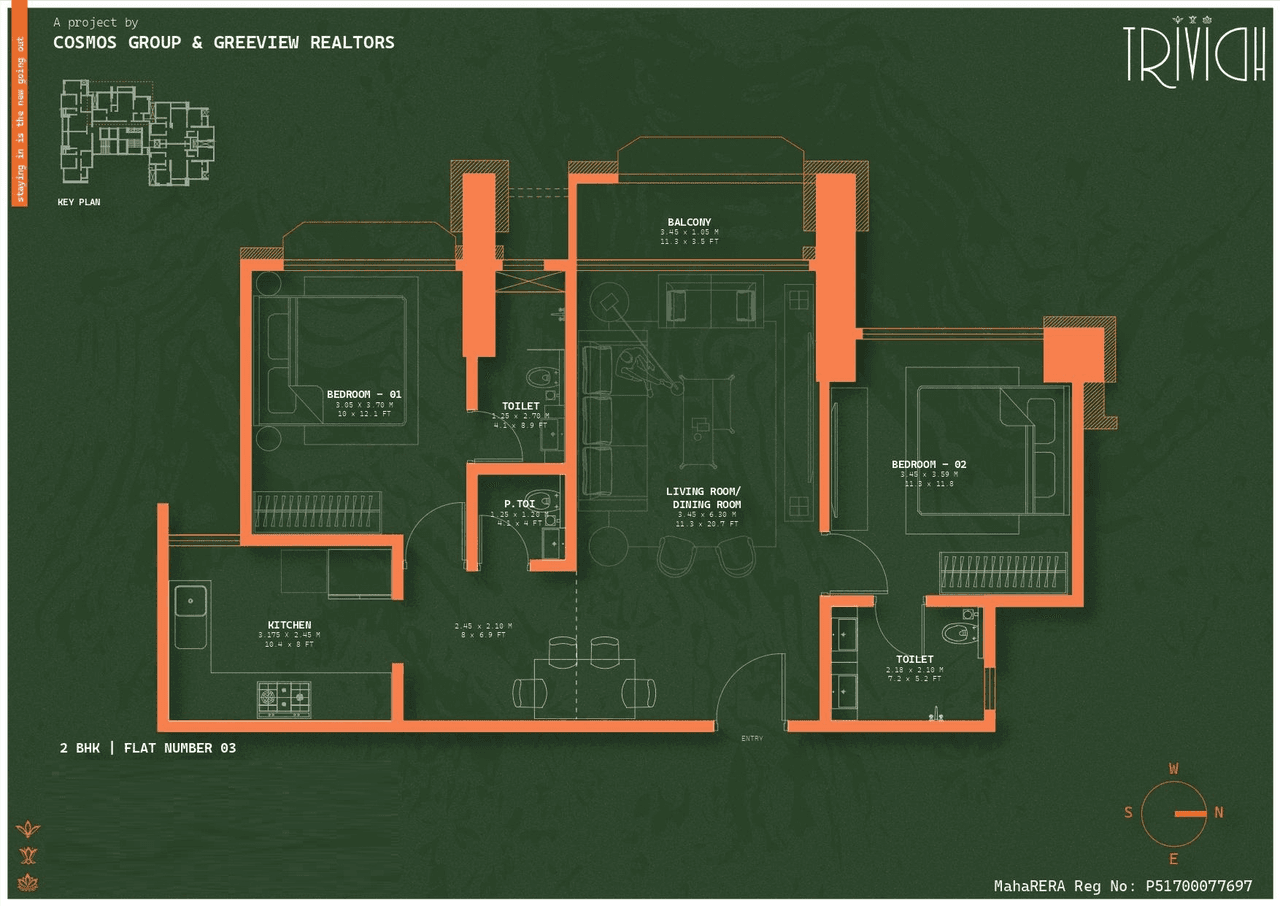 Cosmos Trividh Unit plan - 813 sq.ft.