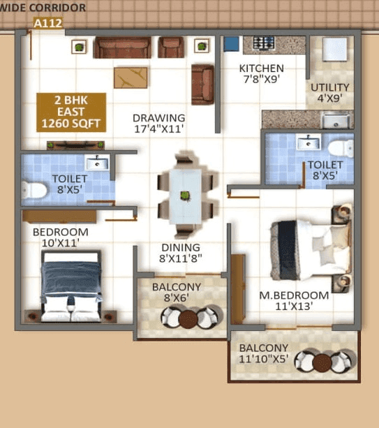 Sree Urban Orchids Unit plan - 945 sq.ft.
