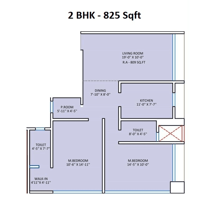 Unit plan - 825 sq.ft.