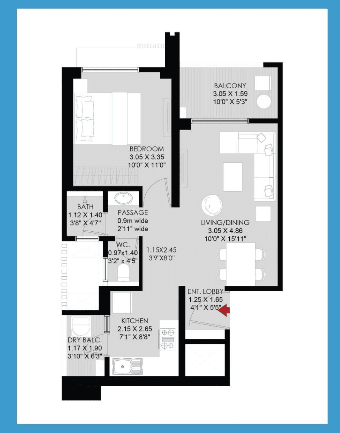 Godrej Aqua Retreat Unit plan - 560 sq.ft.