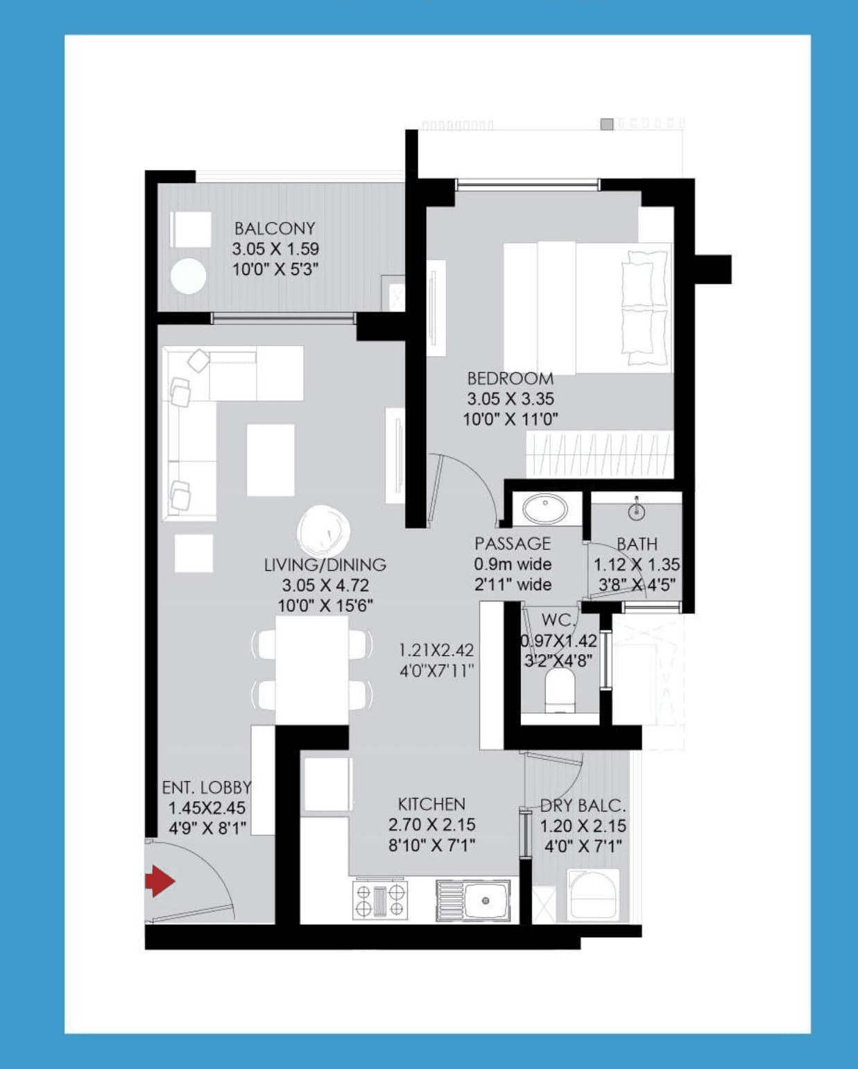 Godrej Aqua Retreat Unit plan - 600 sq.ft.