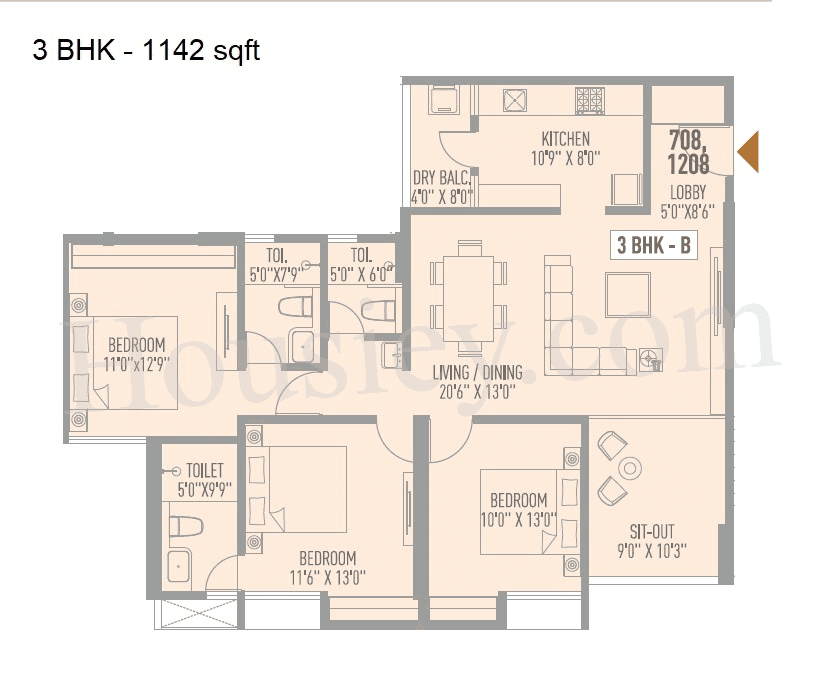 VB Aundh Renaissance Unit plan - 1142 sq.ft.