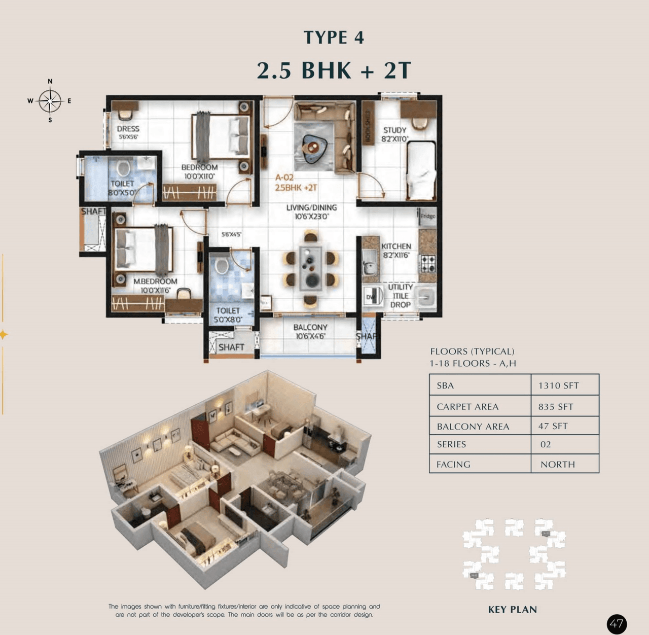 SBR One Residence Unit plan - 835 sq.ft.