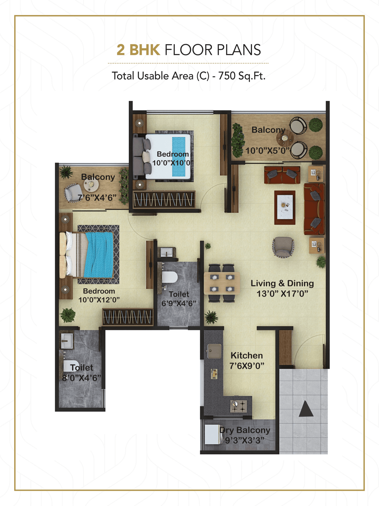 Parshwa Palazzo Unit plan - 750 sq.ft.