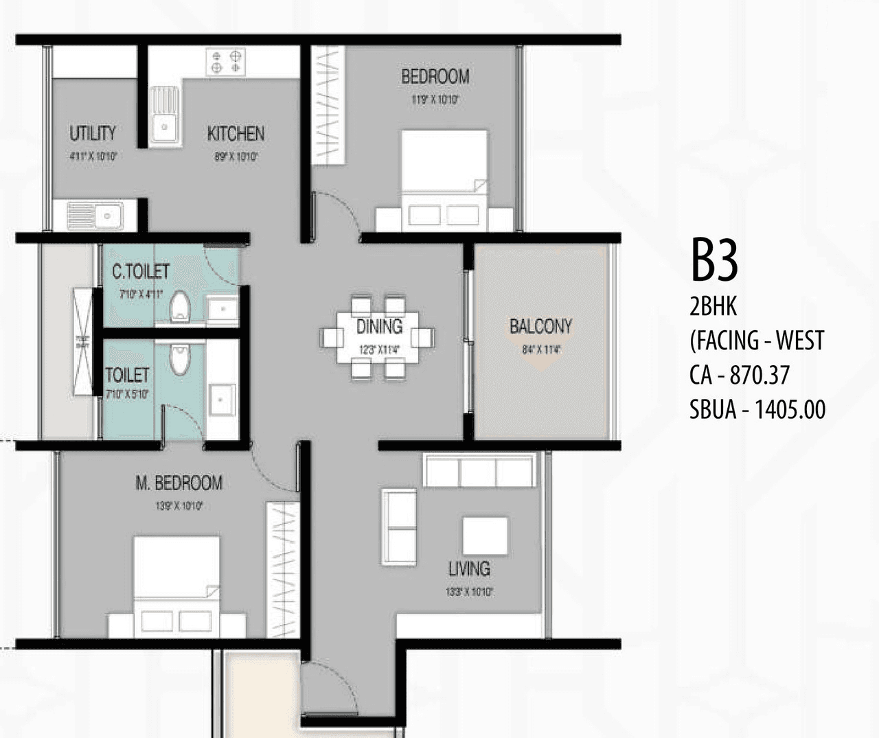 ELV The Ivory Terraces Unit plan - 984 sq.ft.