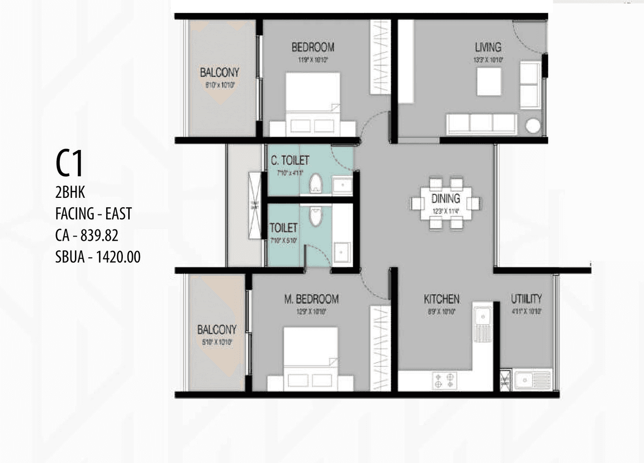 ELV The Ivory Terraces Unit plan - 994 sq.ft.