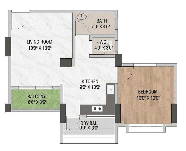 Swami Kalash Unit plan - 455 sq.ft.