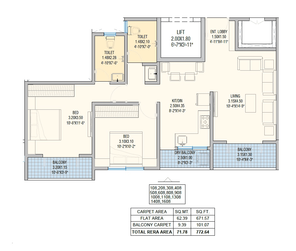 Croissance Ra Urbania Unit plan - 772 sq.ft.