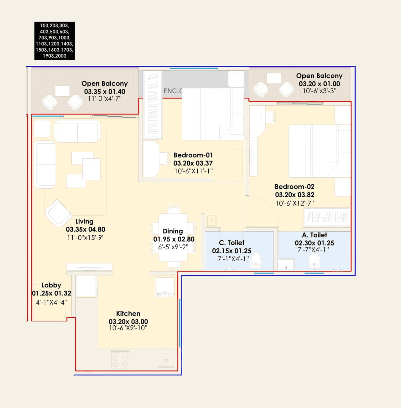 Giritirtha Solasta Unit plan - 830 sq.ft.
