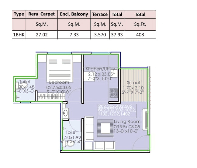 Aishwaryam Gaurav Unit plan - 408 sq.ft.