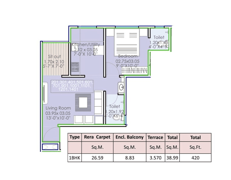 Aishwaryam Gaurav Unit plan - 420 sq.ft.
