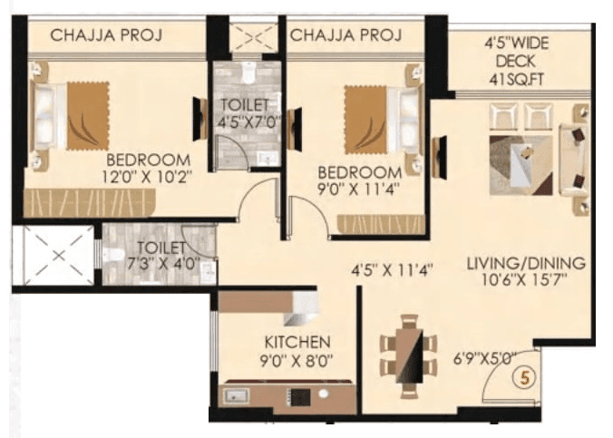 Avenue Hills Unit plan - 750 sq.ft.