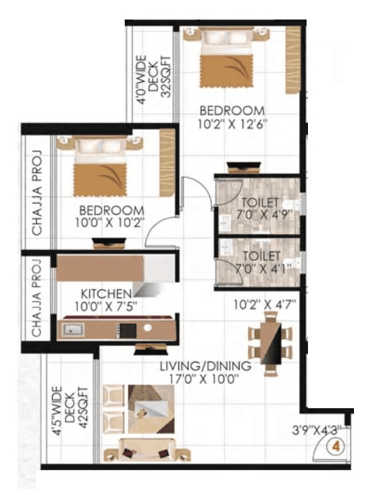 Avenue Hills Unit plan - 780 sq.ft.