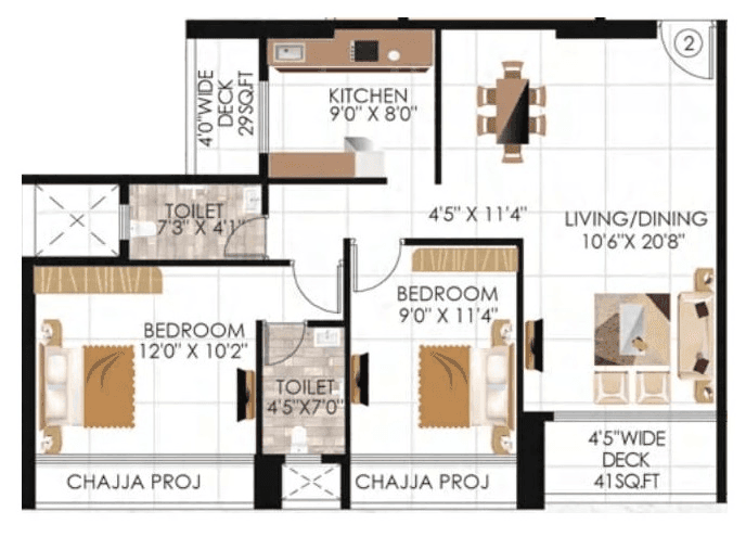 Avenue Hills Unit plan - 795 sq.ft.