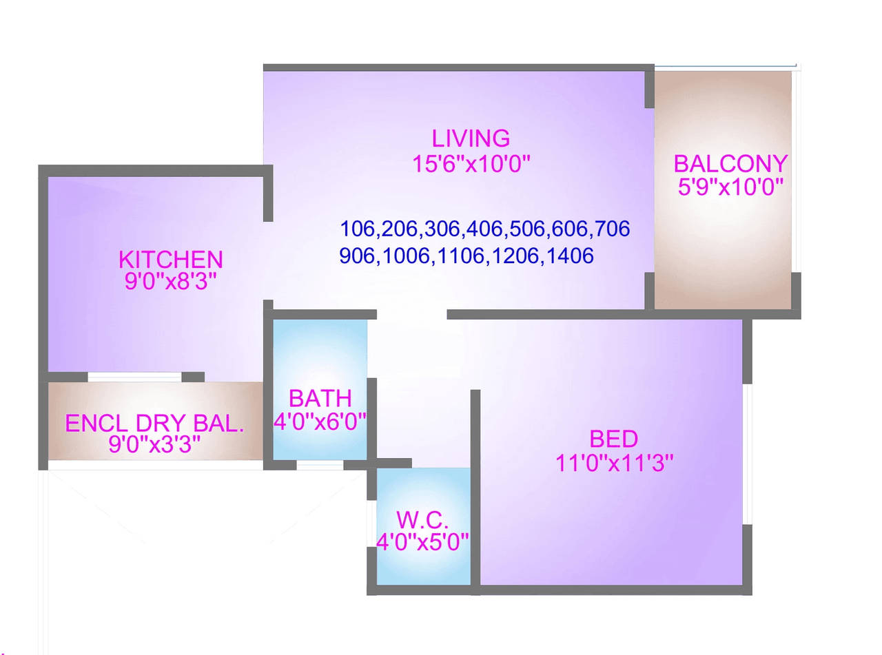 Aishwaryam Vaastu Dreams Unit plan - 523 sq.ft.
