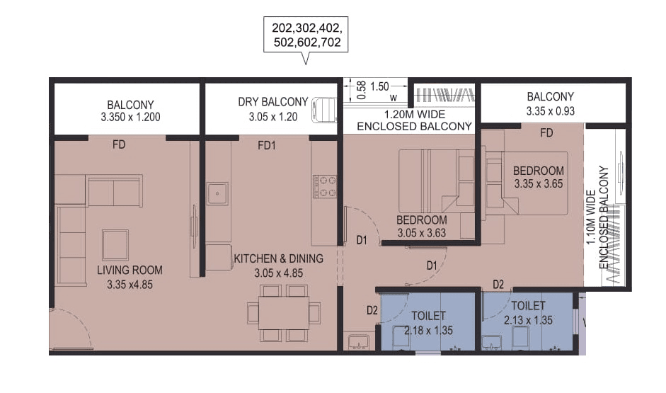 VTB Sai Prem Unit plan - 836 sq.ft.