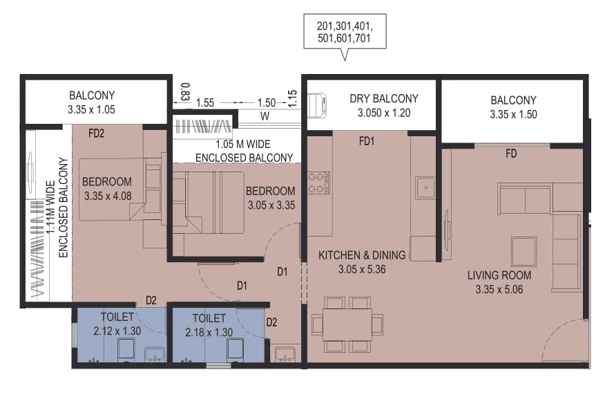 VTB Sai Prem Unit plan - 886 sq.ft.