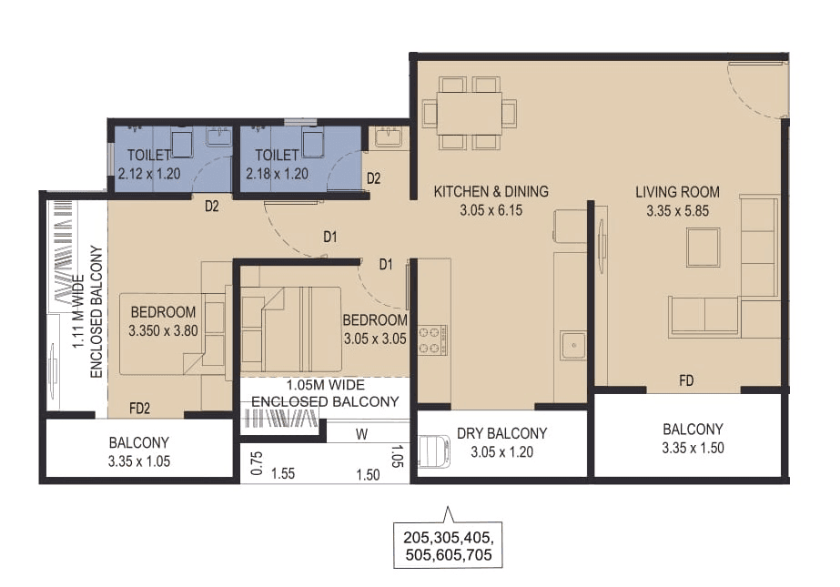 VTB Sai Prem Unit plan - 918 sq.ft.