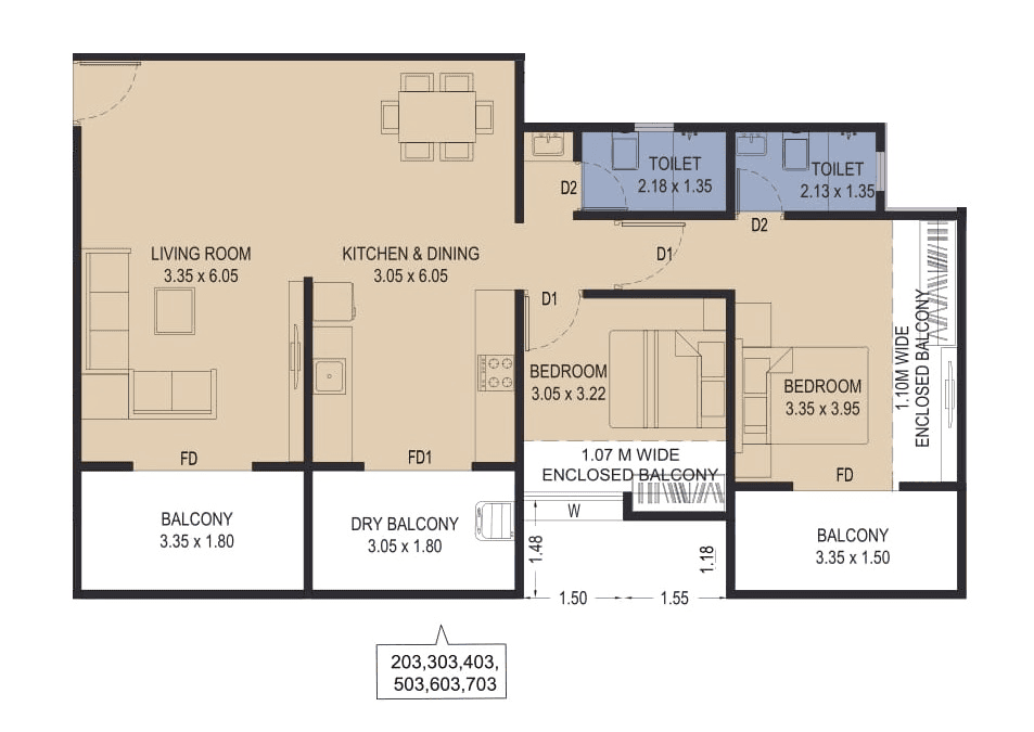 VTB Sai Prem Unit plan - 958 sq.ft.