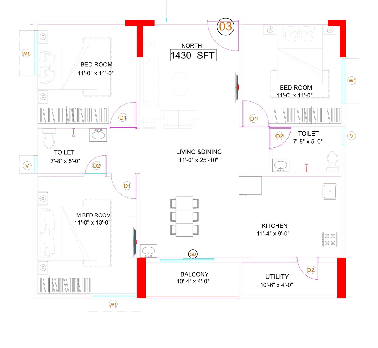 SSVR Meridian Unit plan - 978 sq.ft.