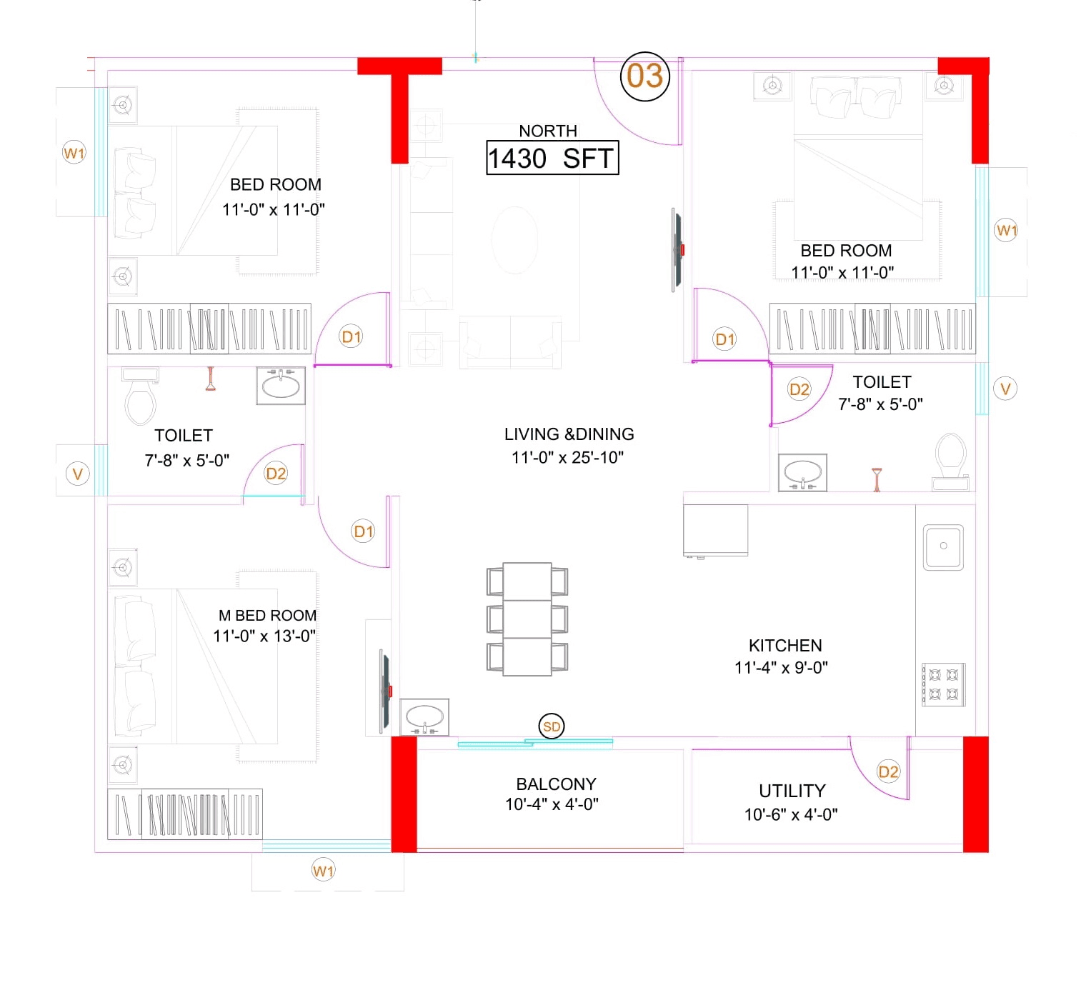 SSVR Meridian Unit plan - 978 sq.ft.