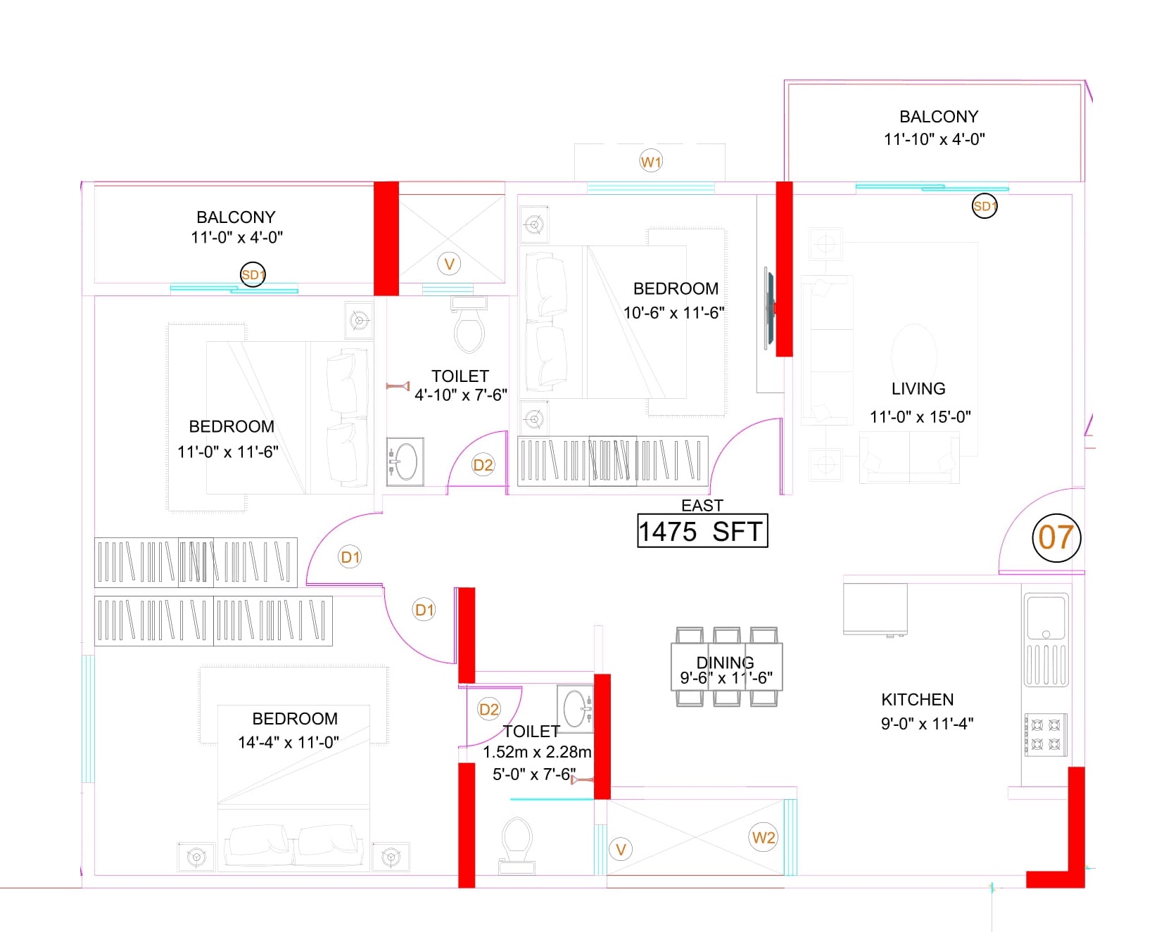 SSVR Meridian Unit plan - 965 sq.ft.