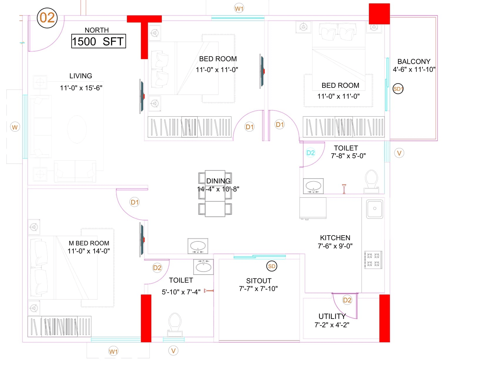 SSVR Meridian Unit plan - 1032 sq.ft.