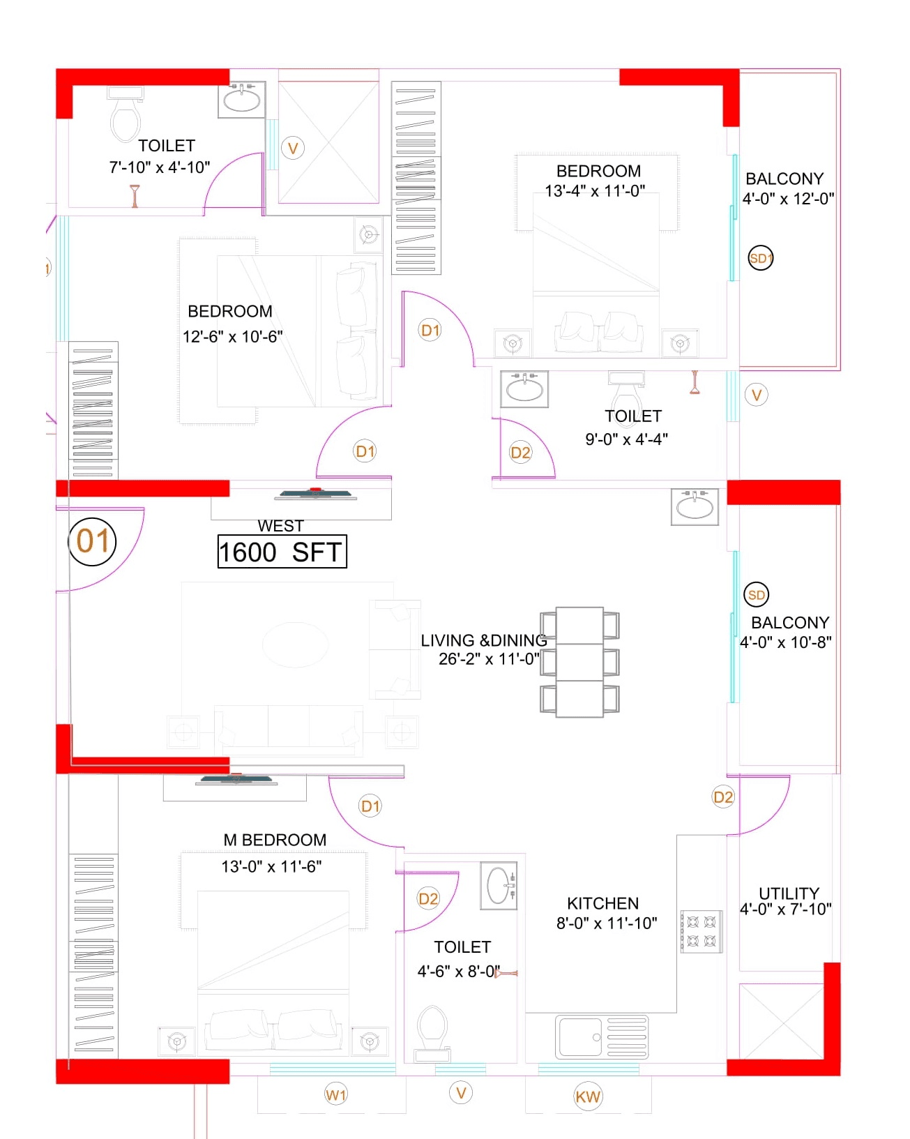 SSVR Meridian Unit plan - 1062 sq.ft.