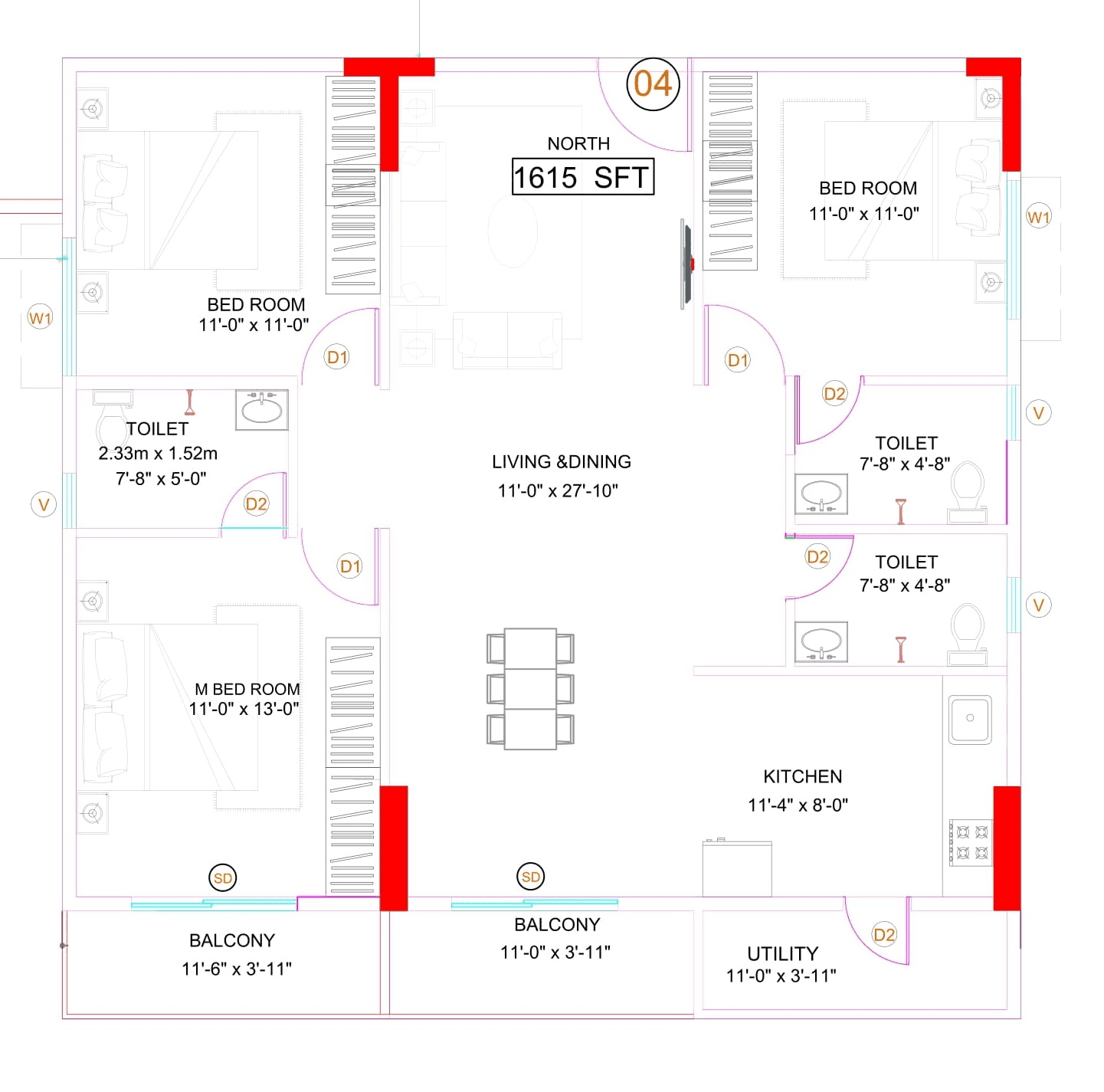 SSVR Meridian Unit plan - 1024 sq.ft.