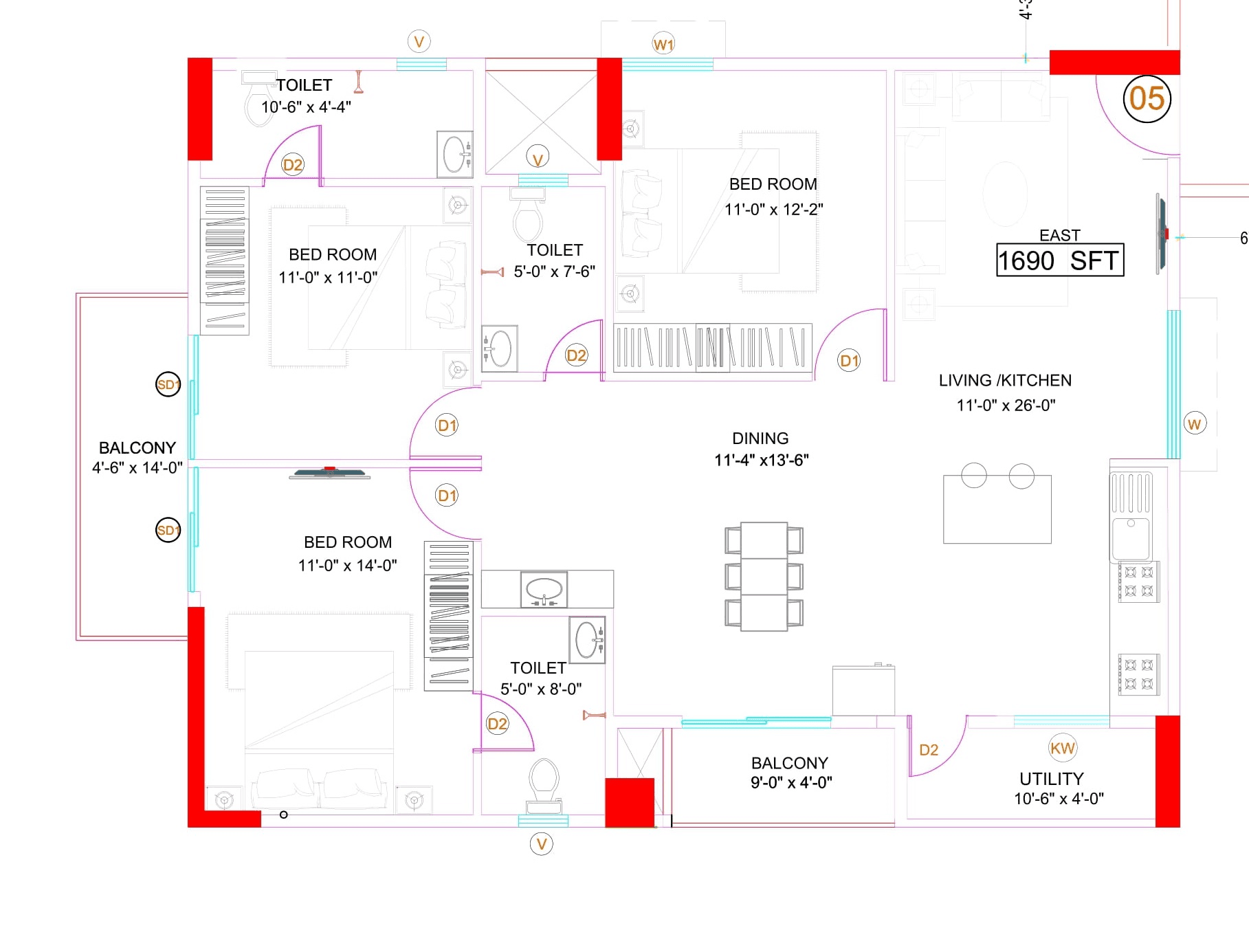 SSVR Meridian Unit plan - 1114 sq.ft.