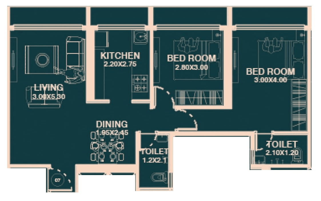Bhoomi Serenity Unit plan - 744 sq.ft.