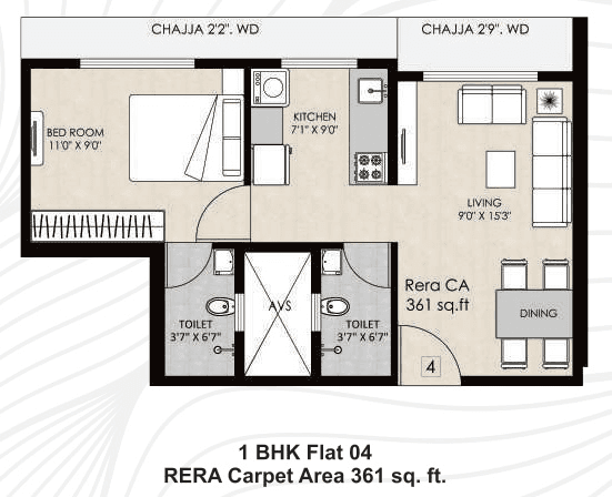Agastya High Pavilion Unit plan - 361 sq.ft.