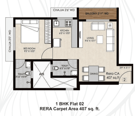 Agastya High Pavilion Unit plan - 407 sq.ft.