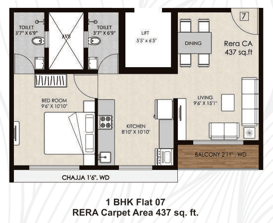 Agastya High Pavilion Unit plan - 437 sq.ft.