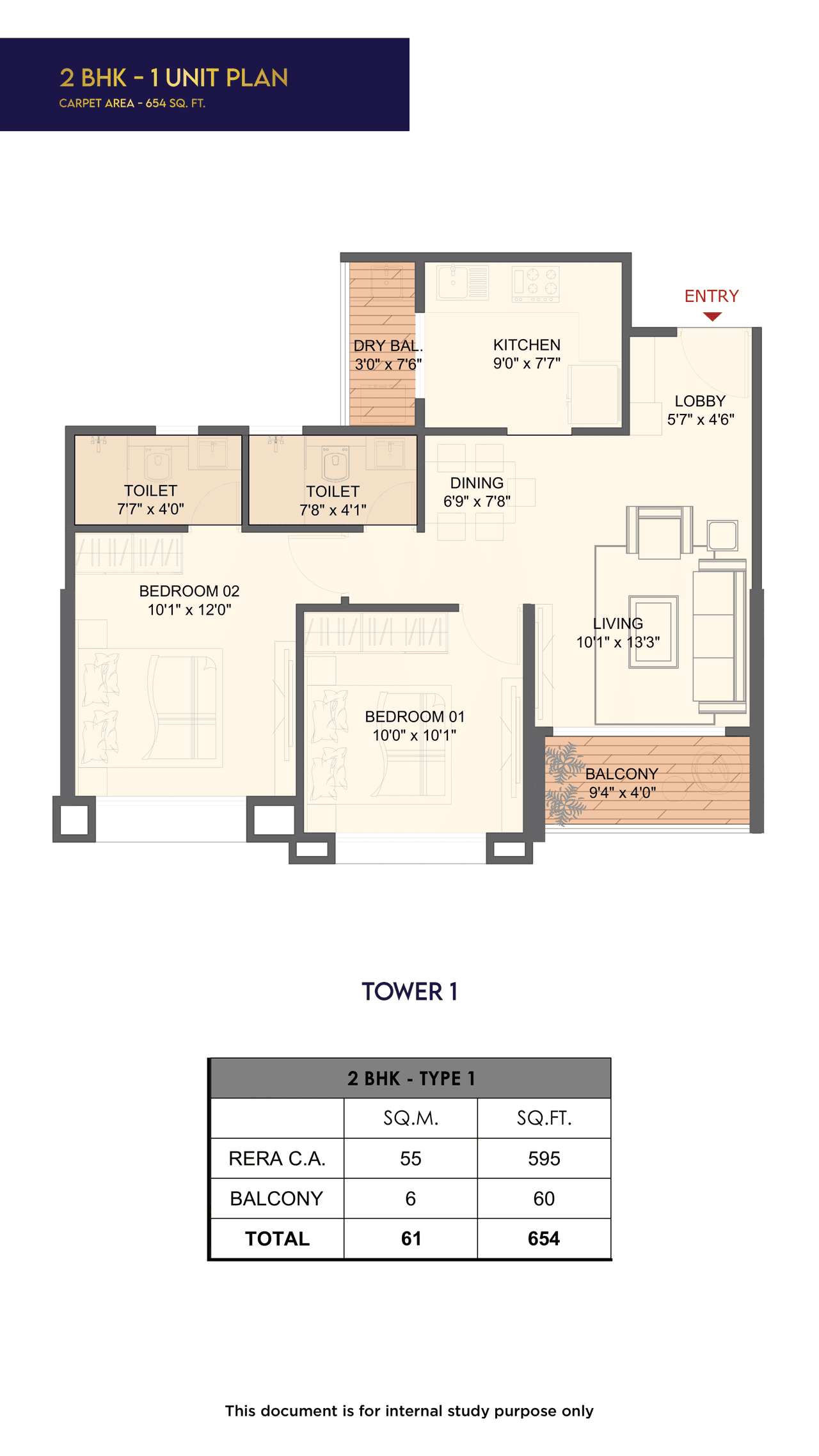 Saheel Landmarc Unit plan - 654 sq.ft.