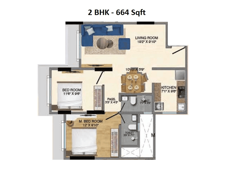 Sumit Gurukrishna Unit plan - 664 sq.ft.
