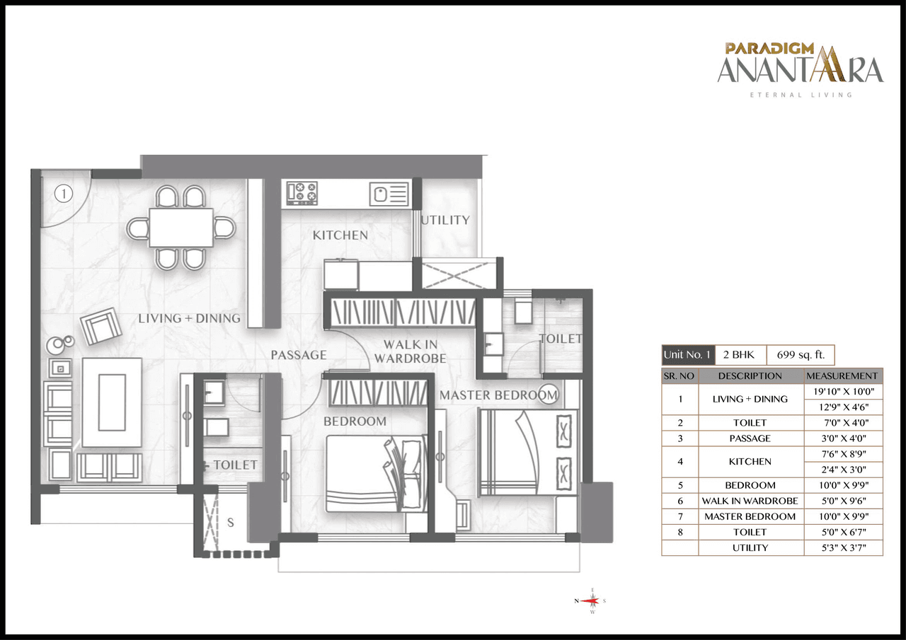 Paradigm Anantara Unit plan - 700 sq.ft.