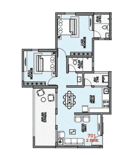 Badhekar Rising Hills Unit plan - 845 sq.ft.