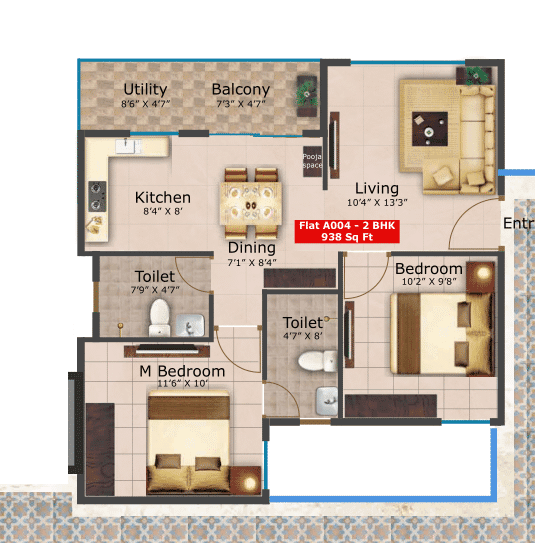 Saritha Serene Unit plan - 656 sq.ft.