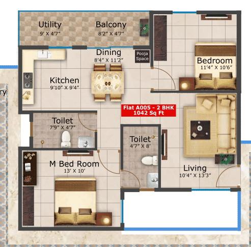 Saritha Serene Unit plan - 679 sq.ft.