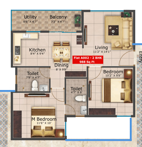 Saritha Serene Unit plan - 691 sq.ft.