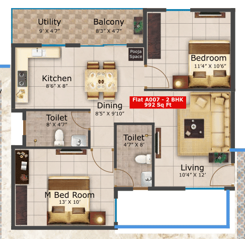 Saritha Serene Unit plan - 694 sq.ft.