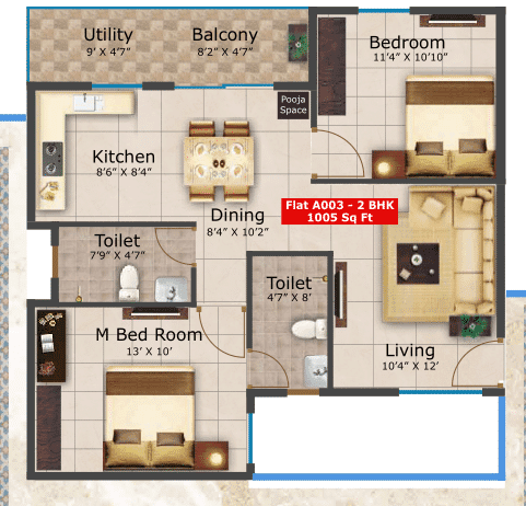 Saritha Serene Unit plan - 703 sq.ft.