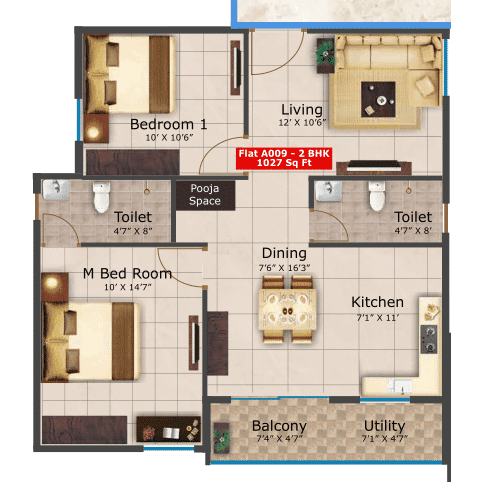 Saritha Serene Unit plan - 718 sq.ft.