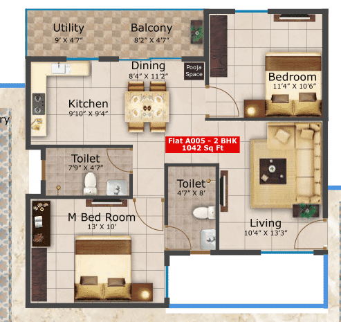 Saritha Serene Unit plan - 729 sq.ft.