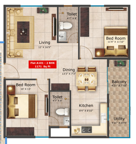 Saritha Serene Unit plan - 819 sq.ft.