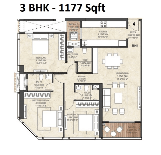 Inspira One Unit plan - 1177 sq.ft.